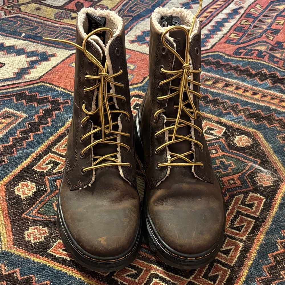 Dr. Martens Dark Brown Boots with Yellow Laces - Picture 3 of 5